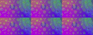 Süslü kumaş deseni. Düz Çiçek Elementleri Tasarımı. Raster illüstrasyonundaki çiçek desenli çizim. Renkli Bahar Teması çizim şablonu.