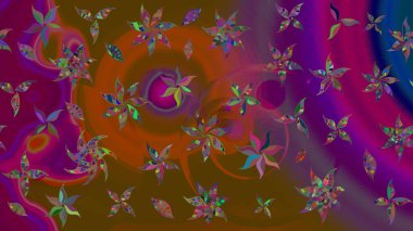 Düz Çiçek Elementleri Tasarımı. Kahverengi renkli çiçekler. Sketch Colour Spring Theme eskiz kalıbı. Sevimli çiçek raster deseni.