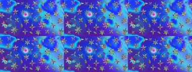 El yapımı çiçek ve bitki koleksiyonu. Raster illüstrasyonu. Robot resim tarzı mavi renkler. Şirin karalamalı çiçek desenli çizim. Raster illüstrasyonu.