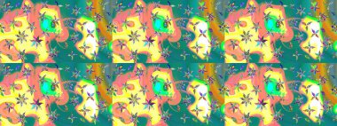 Renkli Bahar Teması eskiz kalıbı. Çiçek desenli eskiz. Düz Çiçek Elementleri Tasarım Raster illüstrasyonu. Mavi renkte çiçekler.