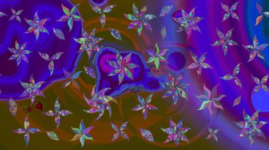 Raster illüstrasyonu. Yumuşak, mor renkte bahar çiçekleri. Raster çiçek desenli ve çiçekli..