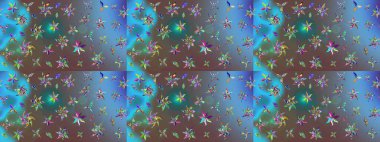 Eskiz modeli etnik tasarım. Yatak çarşafları, ceket, paket tasarımı, kumaş ve moda kavramları için tekstil baskısı. Çiçekleri, deniz kabukları, mandalaları ve suluboya efektleri olan deniz altyapısı.