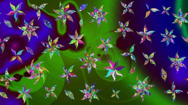 Moda baskıları için zarif bir şablon. Küçük çiçekte güzel bir desen. Yeşil çiçekli bahar çiçekleri. Küçük renkli çiçekler. Motley illüstrasyonu.