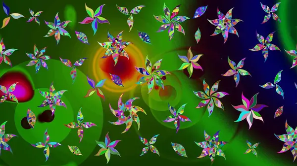 Raster suluboya çiçek deseni, narin çiçekler, yeşil çiçekler, tebrik kartı şablonu. Güzel kumaş deseni.