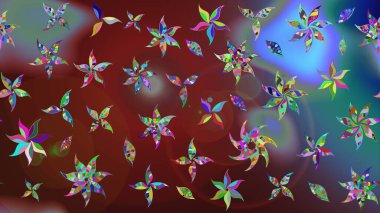 Düz Çiçek Elementleri Tasarım Raster illüstrasyonu. Kahverengi renkli çiçekler. Renkli Bahar temalı eskiz kalıbı. Çiçekli çiçek deseni, suluboya..