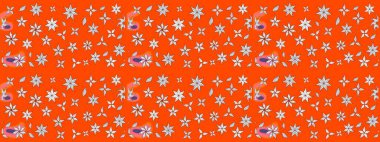 Çiçek ve yapraklı karalama şeklinde Raster çiçek deseni. Turuncu renklerde bahar çiçekleri. Raster illüstrasyonu.