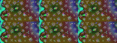 Raster illüstrasyonu. Küçük çiçekteki sevimli çiçek deseni. Raster deseni. Yeşil renklerde. Soyut çiçek çizim kalıbı arkaplanı.