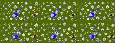 Çiçeksel çizim kalıbının yansıması. Vadinin yeşil renkli çiçekleri.