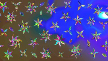 Çiçekli karalama şeklinde Raster çiçek deseni. Mavi renkli çiçekler. Nazik, narin çiçek arkaplanı.