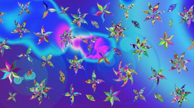 Mavi renkli çiçekler. Sevimli çiçek raster deseni. Renkli Bahar Teması eskiz kalıbı. Düz Çiçek Elementleri Tasarımı.