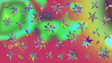 Renkli Bahar Teması eskiz kalıbı. Sevimli çiçek raster deseni. Yeşil renkli çiçekler. Düz Çiçek Elementleri Tasarımı.