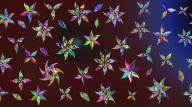 Kahverengi renklerde bahar çiçekleri. Raster illüstrasyonu. Çiçek ve yapraklı karalama şeklinde Raster çiçek deseni.