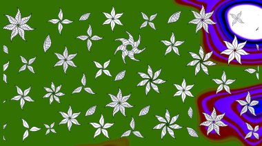 Raster illüstrasyonundaki çiçek desenli çizim. Suluboya tarzında yeşil renkte çiçekler.