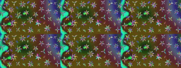 Raster illüstrasyonu. Küçük çiçekteki sevimli çiçek deseni. Raster deseni. Yeşil renklerde. Soyut çiçek çizim kalıbı arkaplanı.