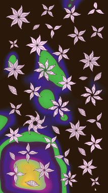 Raster illüstrasyonundaki çiçek desenli çizim. Kahverengi renkli çiçekler. Düz Çiçek Elementleri Tasarımı. Renkli Bahar Teması çizim şablonu.