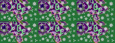 Çiçek süslemeli çizim deseni. Raster illüstrasyonu. Yeşil renkte çiçekler.