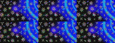 Bir sürü mavi soyut çiçekli tropikal eskiz deseni. Küçük çiçekteki sevimli çiçek deseni. Varicoloblue raster çizimi.