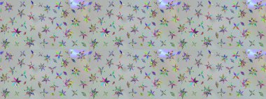 Raster illüstrasyonundaki çiçek desenli çizim. Gri renkli çiçekler.