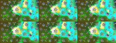 Raster Modaya uygun kumaş deseni. Yeşil renkli şirin çiçek deseni. Renkli Bahar Teması eskiz kalıbı. Düz Çiçek Elementleri Tasarımı.