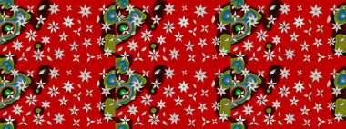 Kırmızı çiçekli eskiz deseni, suluboya çiçek deseni, sevimli çiçek, duvar kağıdı, kart ya da kumaş için fayanslı. Raster - stok.