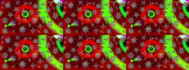 Raster illüstrasyonundaki çiçek desenli çizim. Kırmızı renkte çiçekler.