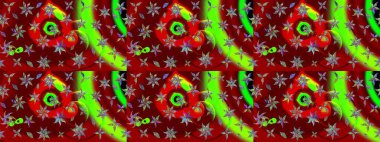 Çiçeksel çizim kalıbının yansıması. Vadinin çiçekleri kırmızı renklerde.