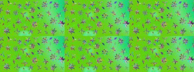 Raster illüstrasyonu. Düz Çiçek Elementleri Tasarımı. Renkli Bahar Teması eskiz kalıbı. Taslak desenli, modaya uygun kumaş deseni. Şirin çiçek elementleri..