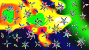 Raster çiçek desenleri çiziyor. Vadinin yeşil renkli çiçekleri.