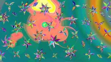 Renkli Yaz Temalı eskiz kalıbı. Sevimli çiçek raster deseni. Düz Çiçek Elementleri Tasarımı. Modaya uygun kumaş deseni.