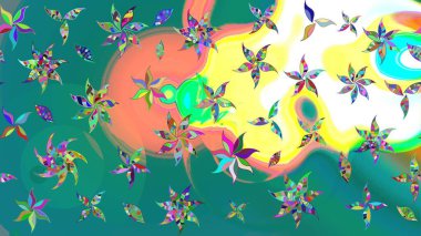 Mavi renklerde. Raster illüstrasyonu. Güzel kumaş deseni. Raster illüstrasyonunda çiçek deseni çizimi.