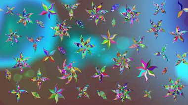 Raster deseni. Yumuşak, mavi renkte bahar çiçekleri. Raster illüstrasyonu. Patlayan çiçekler soyut yerleştirilmiş.