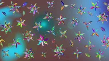 Parlak renkli çiçekleri ve mavi yaprakları olan harika bir çiçek deseni. Moda baskıları için zarif bir şablon. Modern çiçek arkaplanı. Halk stili.