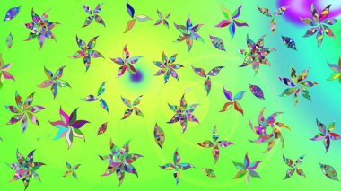 Çiçekli karalama şeklinde Raster çiçek deseni. Nazik, narin çiçek arkaplanı. Yeşil renkte çiçekler.