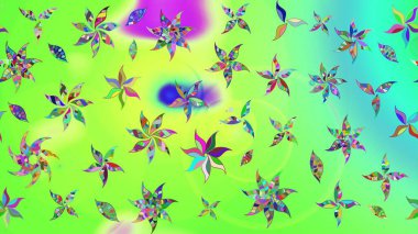 Raster düz çiçek çizim deseni. Yeşil renkli çiçekler. Tasarım hediye paketi, tebrik kartları, posterler ve afiş tasarımı.