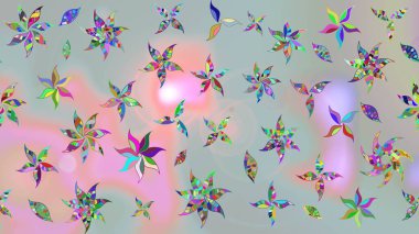 Raster illüstrasyonundaki çiçek desenli çizim. Düz Çiçek Elementleri Tasarımı. Süslü kumaş deseni. Renkli Bahar Teması çizim şablonu.