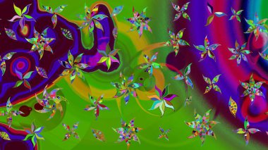 Parlak çiçekli yeşil renkler üzerine soyut çizim deseni. Küçük çiçekte hoş bir çiçek deseni var. Çiçek elementli zarif raster dokusu..