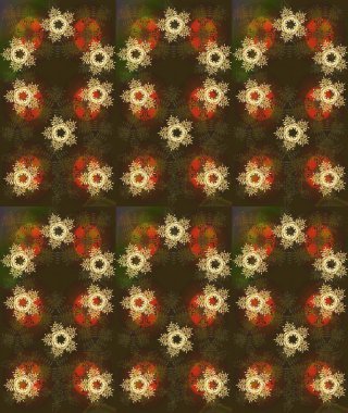 Çiçek ve yapraklı karalama şeklinde Raster çiçek deseni. Kahverengi renklerde bahar çiçekleri. Raster illüstrasyonu.