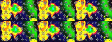 Patlayan çiçekler soyut olarak yerleştirilmiş. Raster illüstrasyonu. Raster deseni. Yumuşak, yeşil renkte bahar çiçekleri.