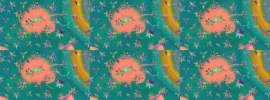 Raster illüstrasyonu. Egzotik çiçekler, mavi renkler üzerine botanik parlak klasik doğa. Klasik tropikal doğal elementlerin suluboya seti.