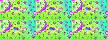 Çizim kalıbı. Raster illüstrasyonu. Çiçek duvar kağıdı. Renkli süs kenarı. Hint süsü. Yeşil renklerde.