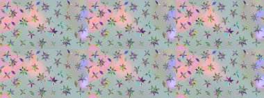 Düz Çiçek Elementleri Tasarımı. Raster illüstrasyonundaki çiçek desenli çizim. Süslü kumaş deseni. Renkli Bahar Teması çizim şablonu.