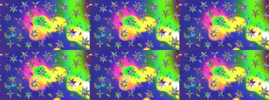 Raster Çiçek İllüstrasyonu 'nun şirin tekstili. Mavi renkli etnik çiçeklerle zarif eskiz deseni.