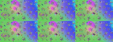 Güzel kumaş deseni. Raster illüstrasyonu. El çizimi. Çiçekler, dallar, otlar ve çiçekler.