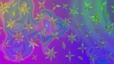 El çizimi çiçek unsurları olan soyut çizim raster deseni. Çiçekli ipek eşarp. Retro tekstil tasarım koleksiyonu. Violet menekşe üzerinde. 1950 'ler-1960' lar motifleri.