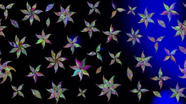 Siyah renkli şirin çiçek deseni. Renkli Bahar Teması eskiz kalıbı. Düz Çiçek Elementleri Tasarımı. Raster Modaya uygun kumaş deseni.