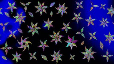 Bir sürü siyah ve soyut çiçekli tropik eskiz deseni. Varicoloblack Raster çizimi. Küçük çiçekte sevimli çiçek deseni var..