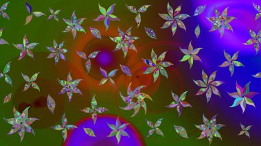 Raster illüstrasyonu. Çiçekli çiçek deseni, suluboya. Düz Çiçek Elementleri Tasarımı. Yeşil renkli çiçekler. Renkli Bahar Teması çizim şablonu.