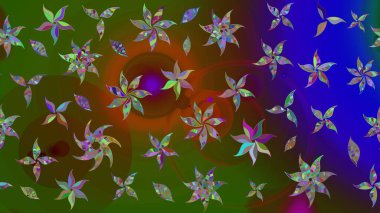 Yeşil renklerde. Çiçek buketleriyle klasik bir eskiz şekli. Raster illüstrasyonu.