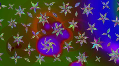 Asya tekstil tarzında. Çiçek desenli çizim. Yeşil renkli çiçekler. Raster illüstrasyonu. Raster illüstrasyonu.