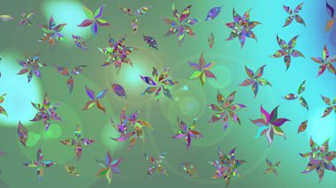 Yeşil arka planda. Çocuksu tasarım. Elle çizilmiş çiçek desenli Raster çizimi. Tekstil, kumaş, ambalaj, hatıra defteri için güzel çiçek arkaplanı..